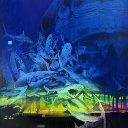 Rekiny, 120x150cm, akryl, olej na płónie